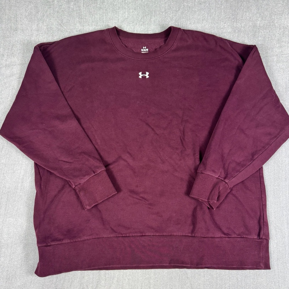 Under‎ Armour Rival Fleece Oversized Crewneck Sweatshirt Womens M Maroon Cotton